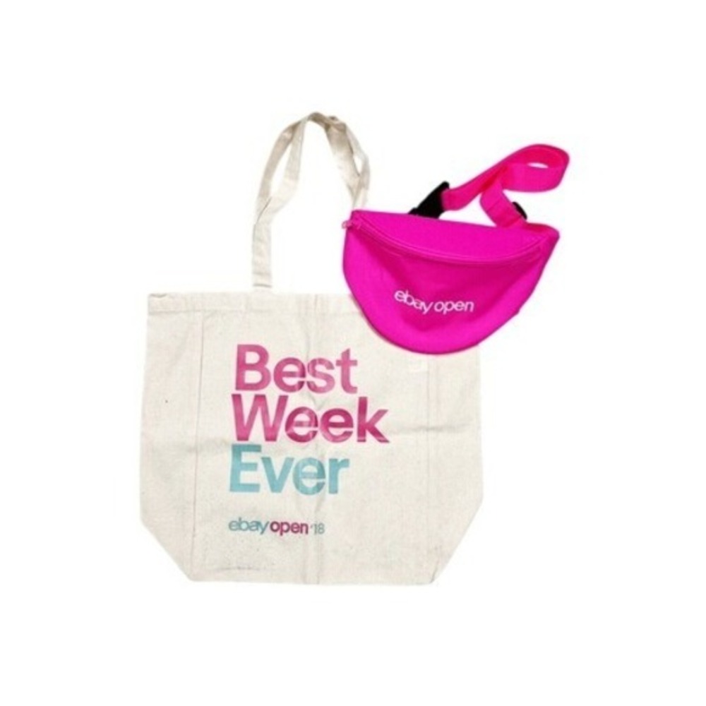 eBay Open 2018 Best Week‎ Ever Canvas Tote Bag & Neon Pink Bum Bag Fanny Pack